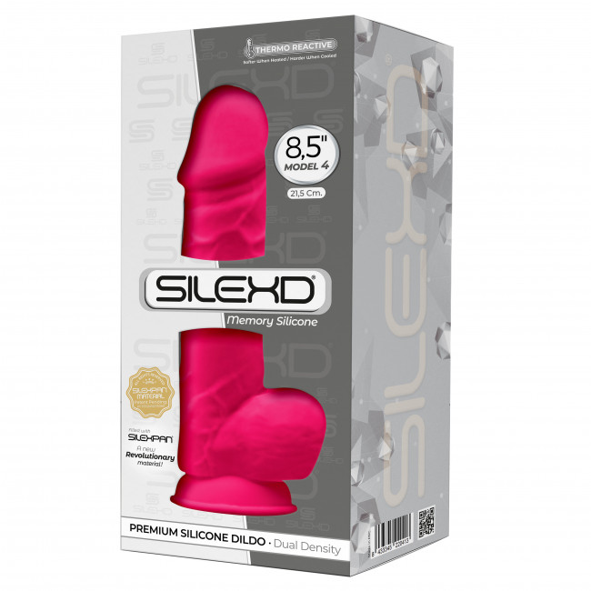 Silexd – Model 4 Dual Density 8.5″ Silicone Dong with Balls (Hot Pink)  - Club X