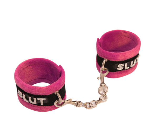 Fluffy DiamantÃ© Slut Wrist Restraints Pink - Club X