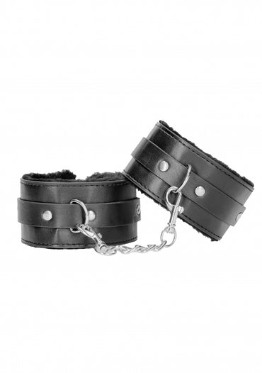 Ouch Black & White Plush Bonded Leather Ankle Cuffs - Club X