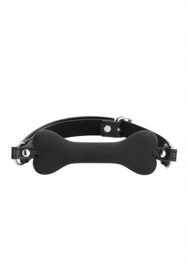 Ouch Black & White Silicone Bone Gag with Adjustable Bonded Leather Straps - Club X