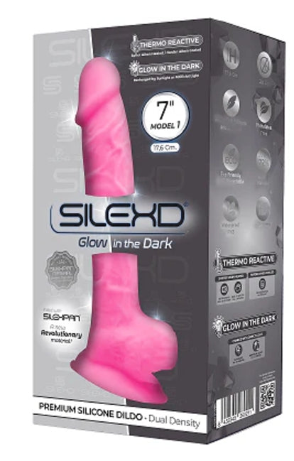 Silexd Model 1 Pink Glow In The Dark 7" Dildo - Club X