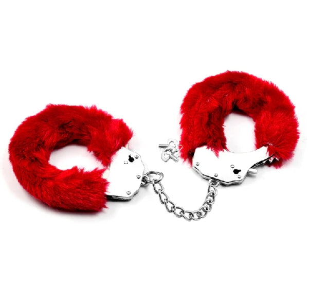 Fetish Pleasure Fluffy Hand Cuffs Red - Club X