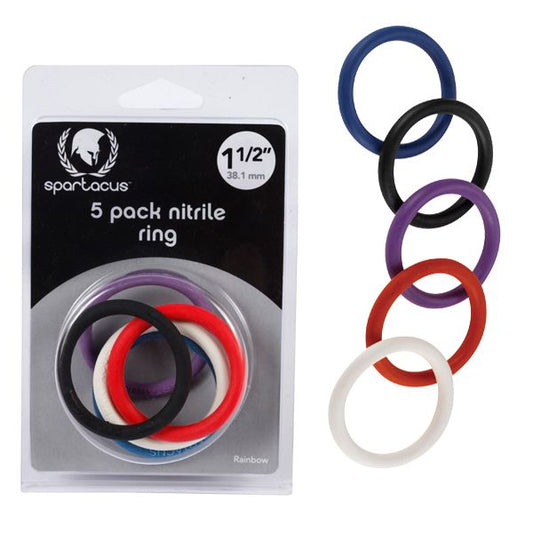 Spartacus 5 Pack Nitrile Rainbow Cockrings - Club X