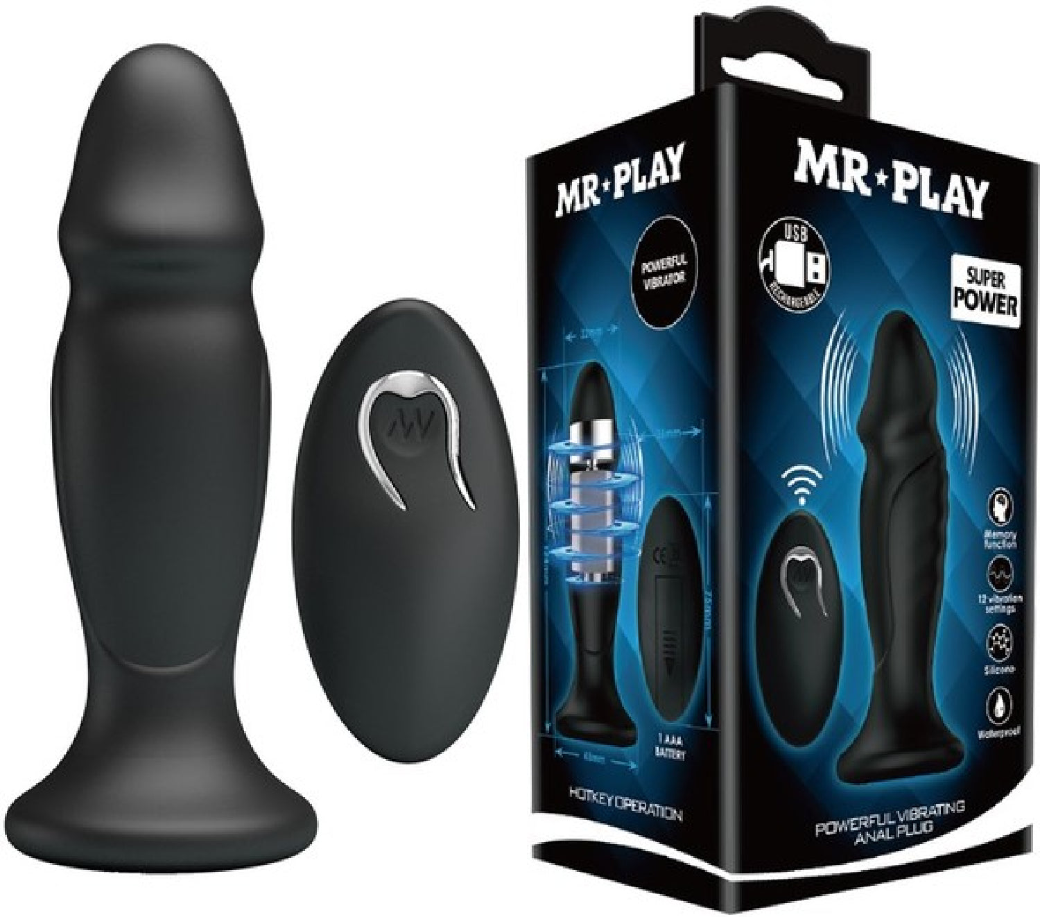 Powerful Vibrating Anal Plug (Black)  - Club X